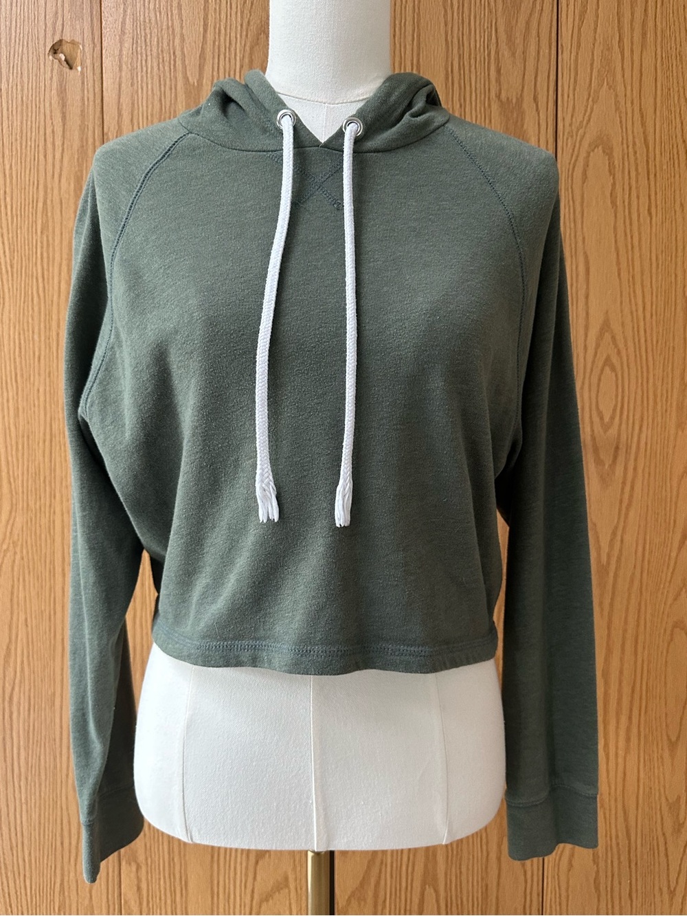 Women's Olive Green Cropped Hoodie with Drawstring